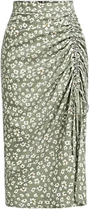 Women's Floral Skirt Pleated Sarong Chrysanthemum Midi Style