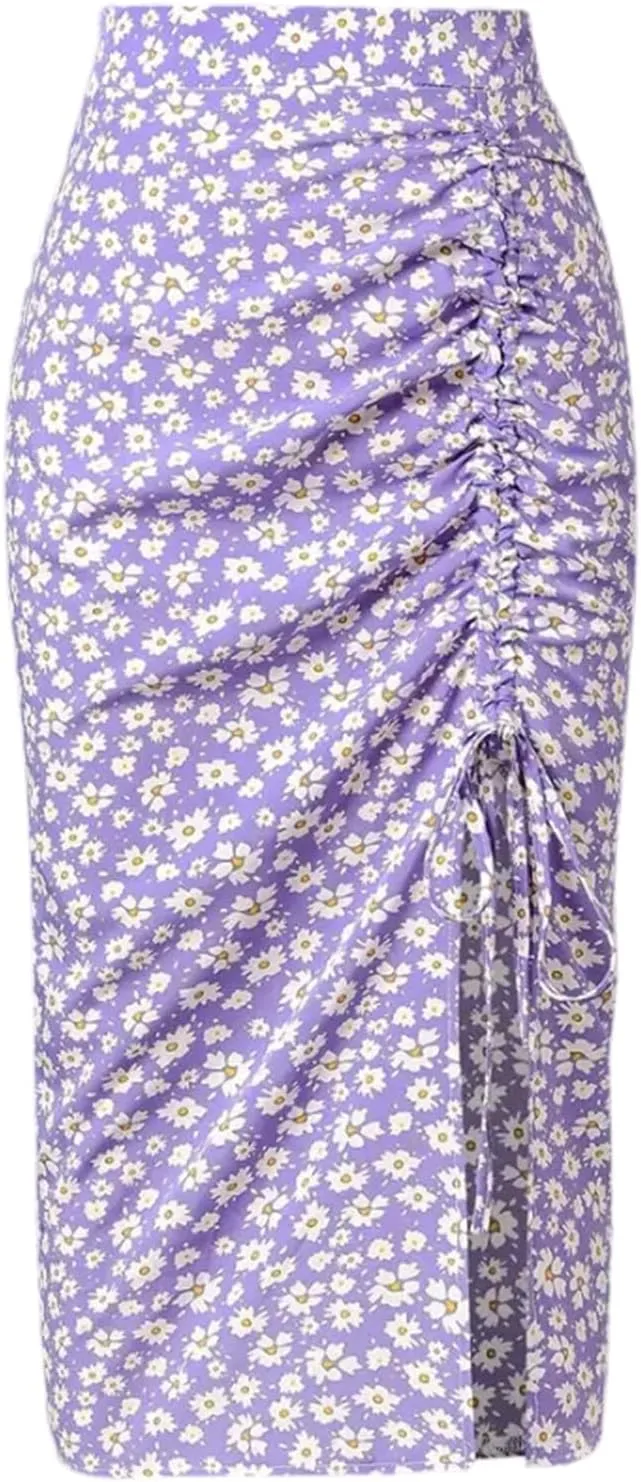 Women's Floral Skirt Pleated Sarong Chrysanthemum Midi Style