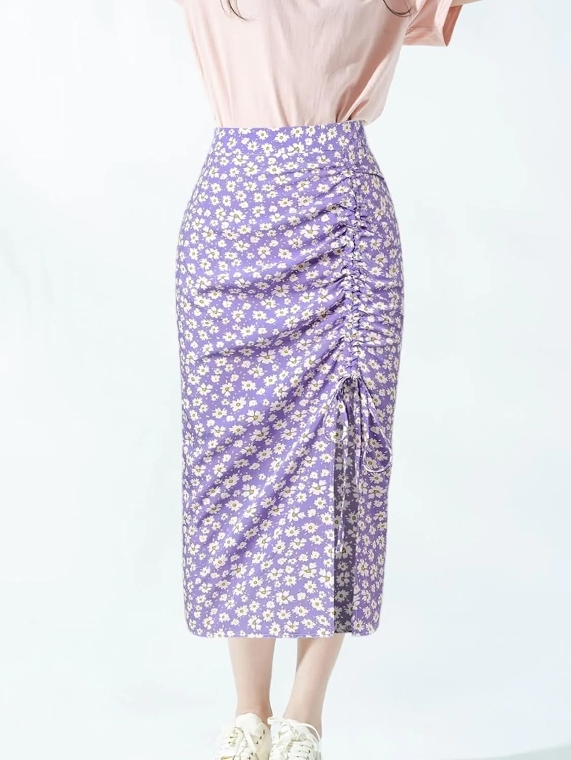 Women's Floral Skirt Pleated Sarong Chrysanthemum Midi Style