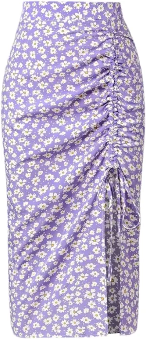 Women's Floral Skirt Pleated Sarong Chrysanthemum Midi Style