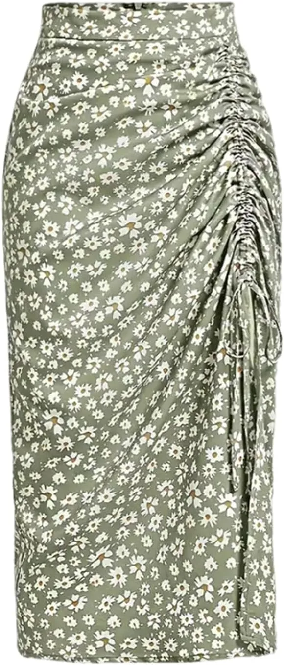 Women's Floral Skirt Pleated Sarong Chrysanthemum Midi Style