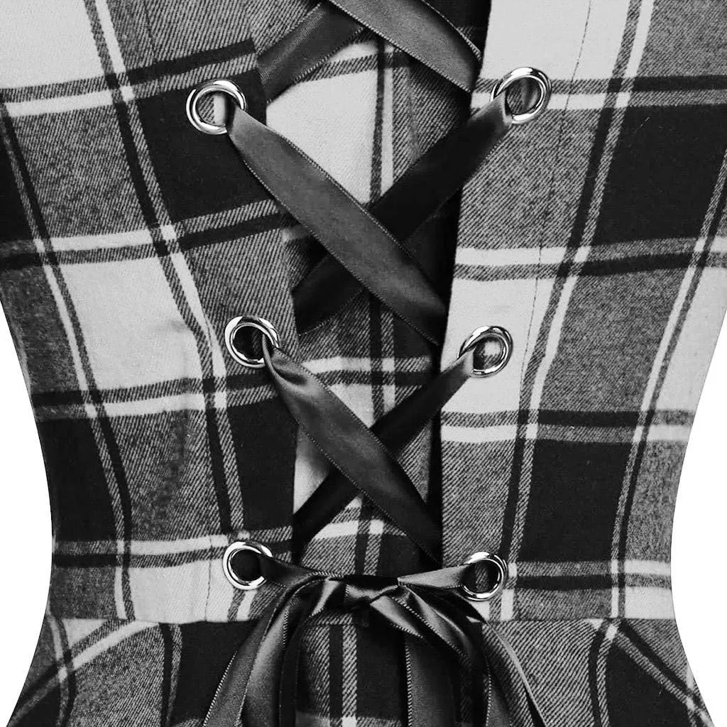 Womens Furry Hooded Jackets Plaid Printed Plush Button Asymmetric Long Tops Cloak Button Gothic Coats