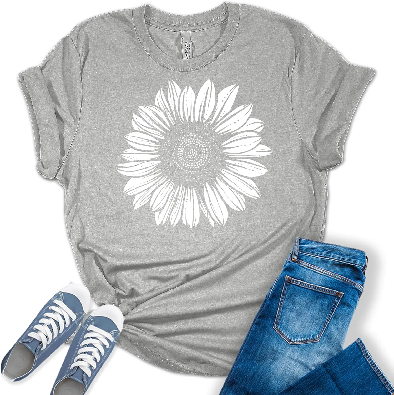Women's Graphic Sunflower T Shirt Summer Bella Top Casual Plus Size Tee