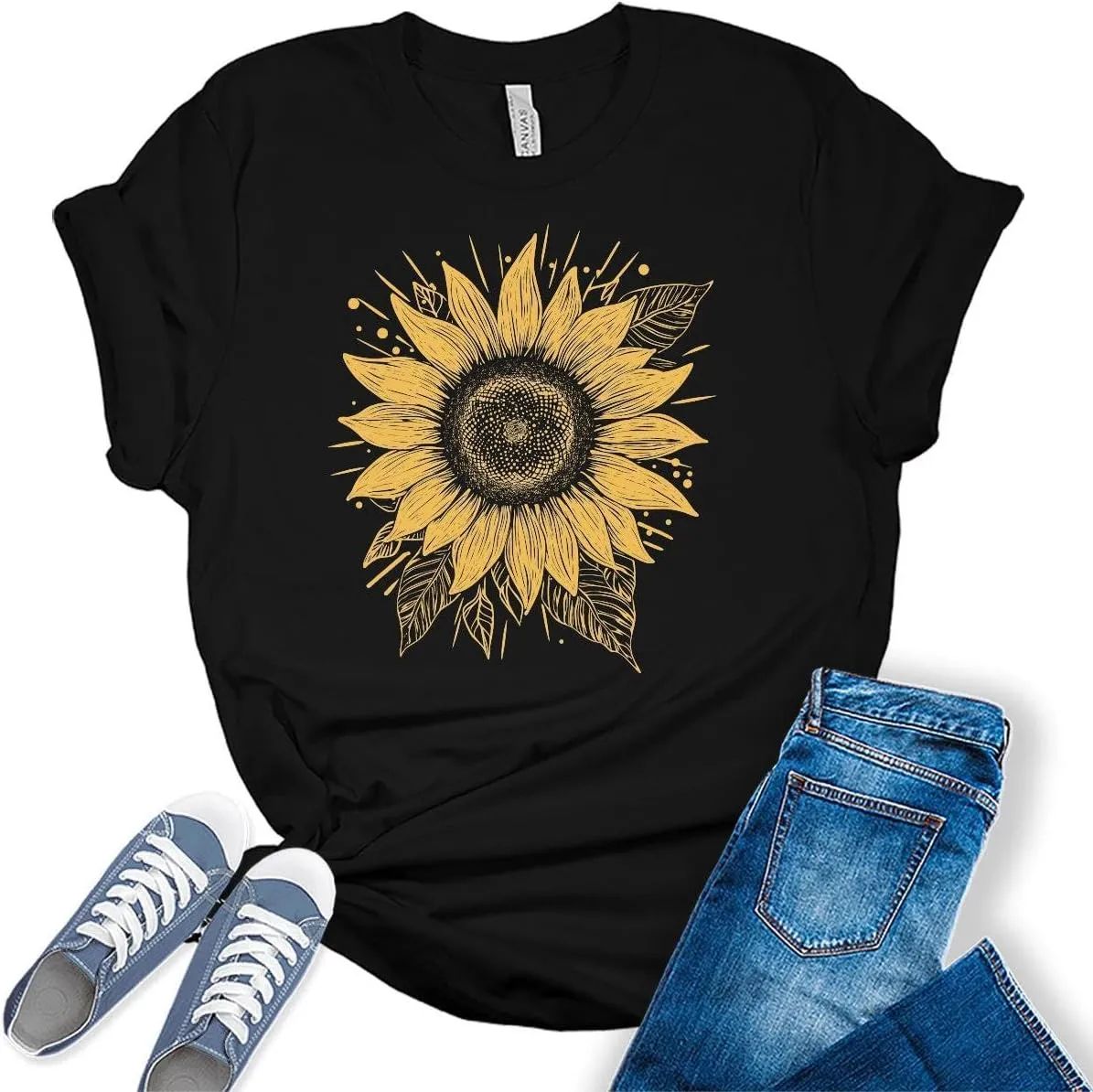 Women's Graphic Sunflower T Shirt Summer Bella Top Casual Plus Size Tee