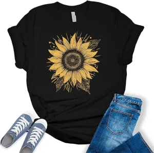 Women's Graphic Sunflower T Shirt Summer Bella Top Casual Plus Size Tee