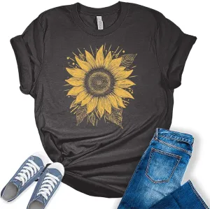 Women's Graphic Sunflower T Shirt Summer Bella Top Casual Plus Size Tee