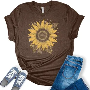Women's Graphic Sunflower T Shirt Summer Bella Top Casual Plus Size Tee