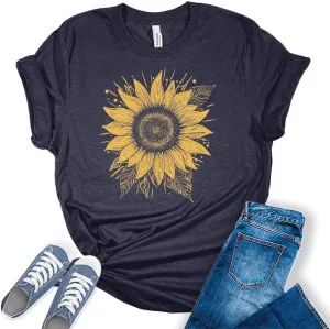 Women's Graphic Sunflower T Shirt Summer Bella Top Casual Plus Size Tee