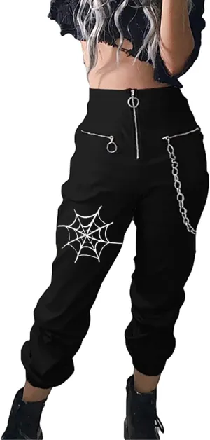 Womens High Waist Jogging Pants with Multi Zipper Lightweight Sweatpants Casual Relaxed Fit Trousers