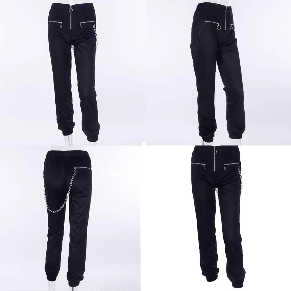 Womens High Waist Jogging Pants with Multi Zipper Lightweight Sweatpants Casual Relaxed Fit Trousers