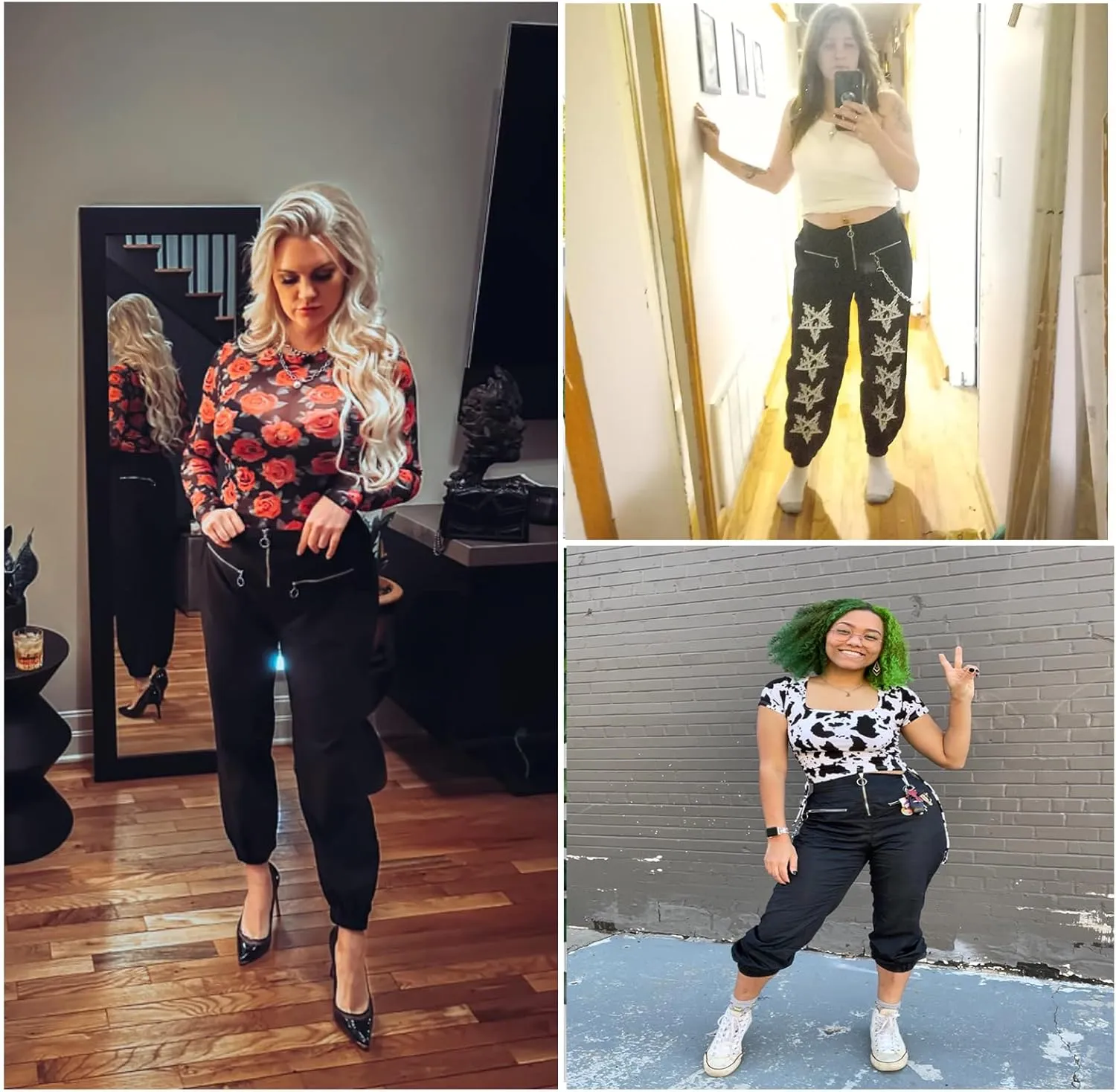 Womens High Waist Jogging Pants with Multi Zipper Lightweight Sweatpants Casual Relaxed Fit Trousers