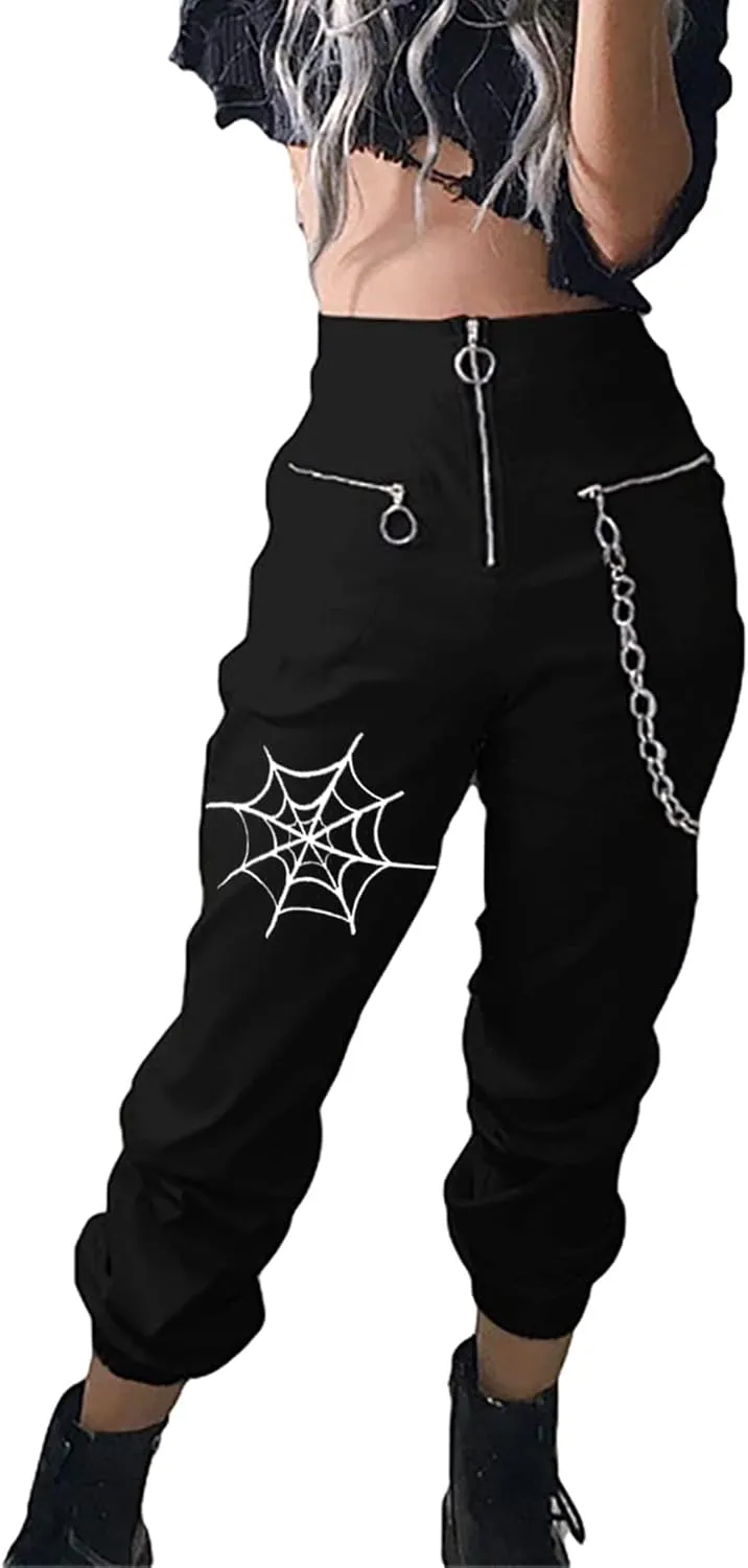Womens High Waist Jogging Pants with Multi Zipper Lightweight Sweatpants Casual Relaxed Fit Trousers