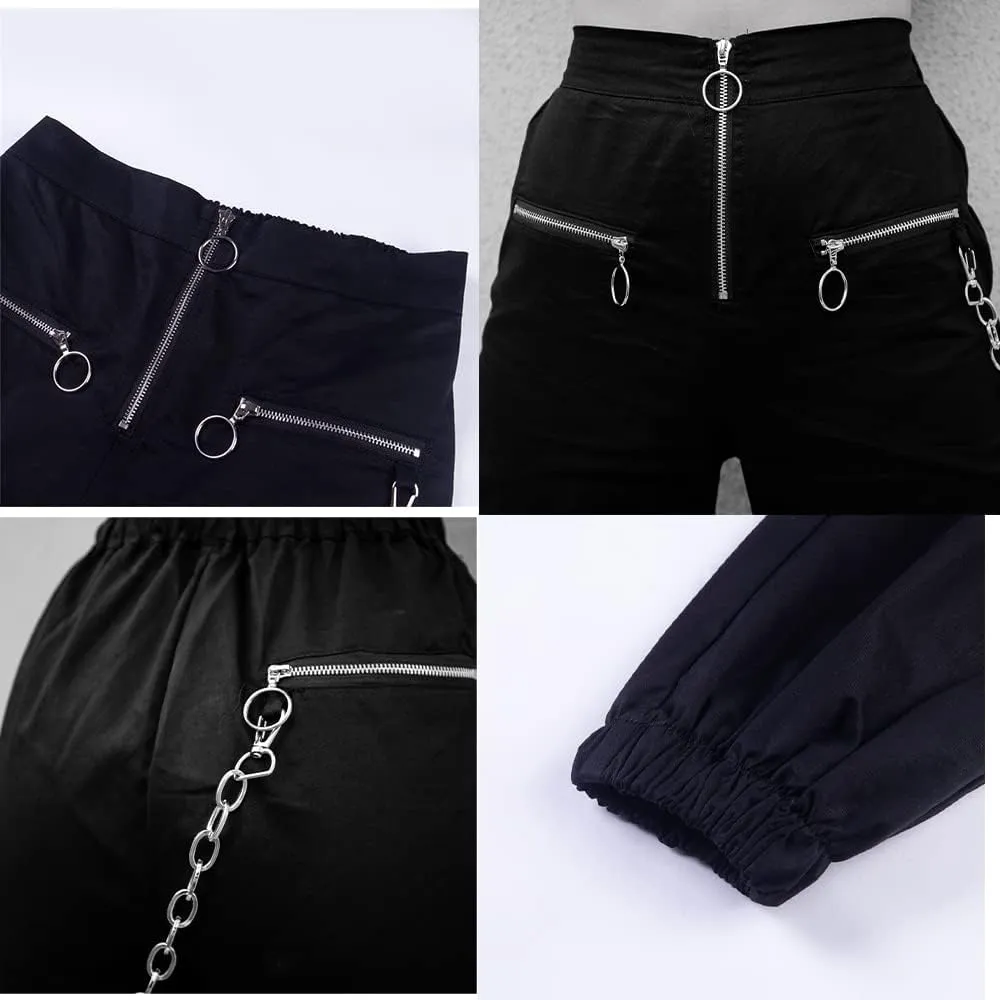 Womens High Waist Jogging Pants with Multi Zipper Lightweight Sweatpants Casual Relaxed Fit Trousers