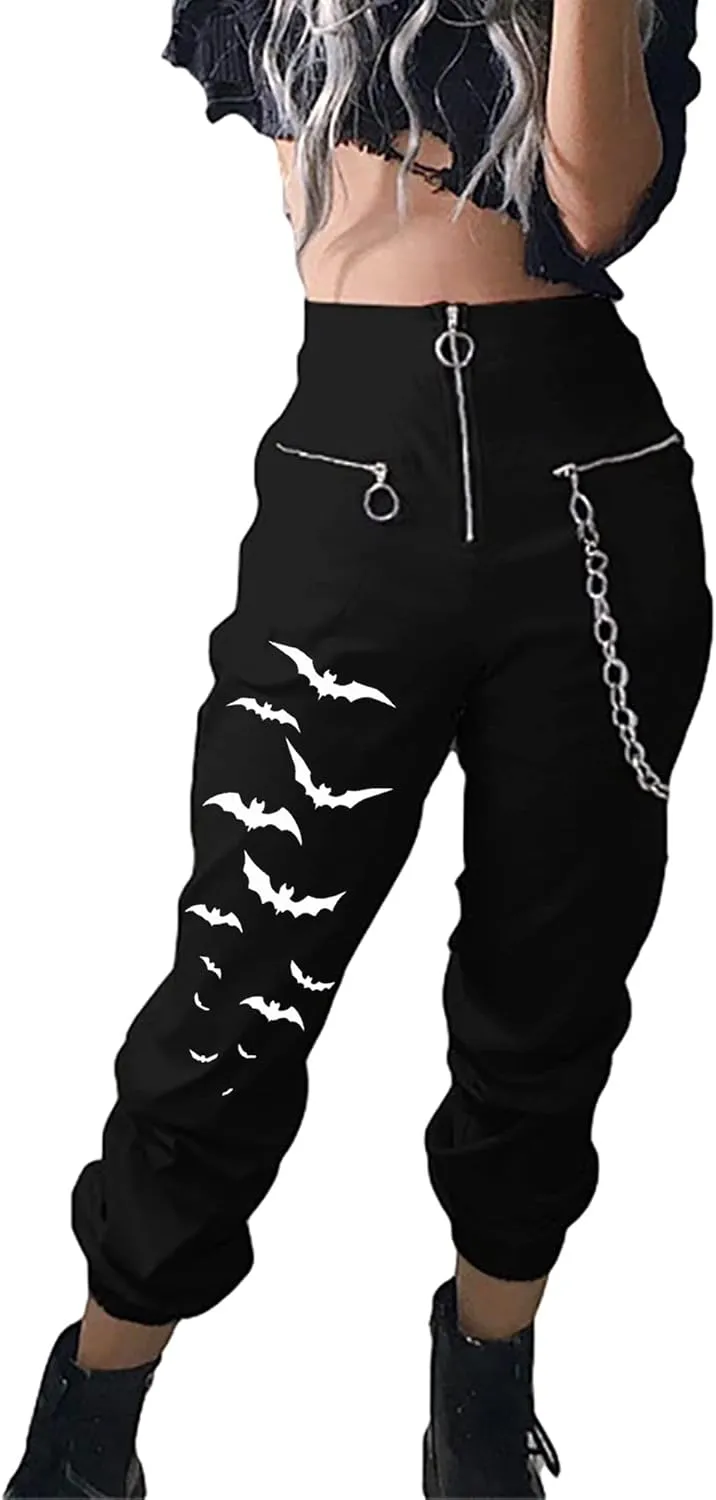 Womens High Waist Jogging Pants with Multi Zipper Lightweight Sweatpants Casual Relaxed Fit Trousers