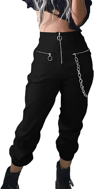 Womens High Waist Jogging Pants with Multi Zipper Lightweight Sweatpants Casual Relaxed Fit Trousers