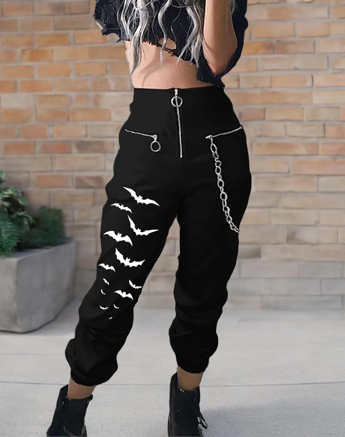 Womens High Waist Jogging Pants with Multi Zipper Lightweight Sweatpants Casual Relaxed Fit Trousers