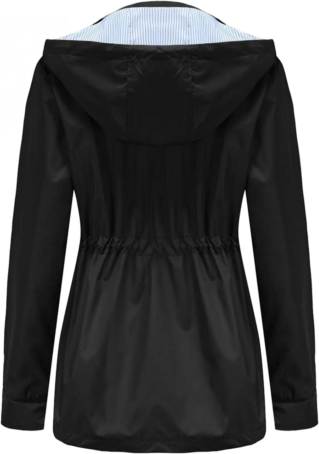 Women's Ligtweight Jackets Anorak Utility Drawstring Waist Hoodie Zip Up Fall Casual Trench Coat with Pockets