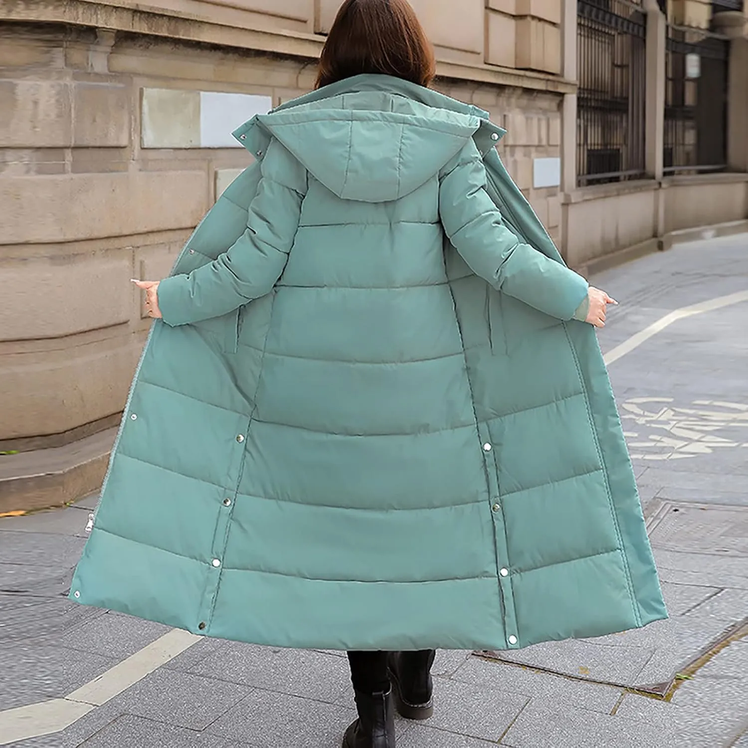 Womens Long Hooded Puffer Jackets Plus Size Lightweight Quilted Jackets Thicken Down Coats Warm Outerwear with Pockets