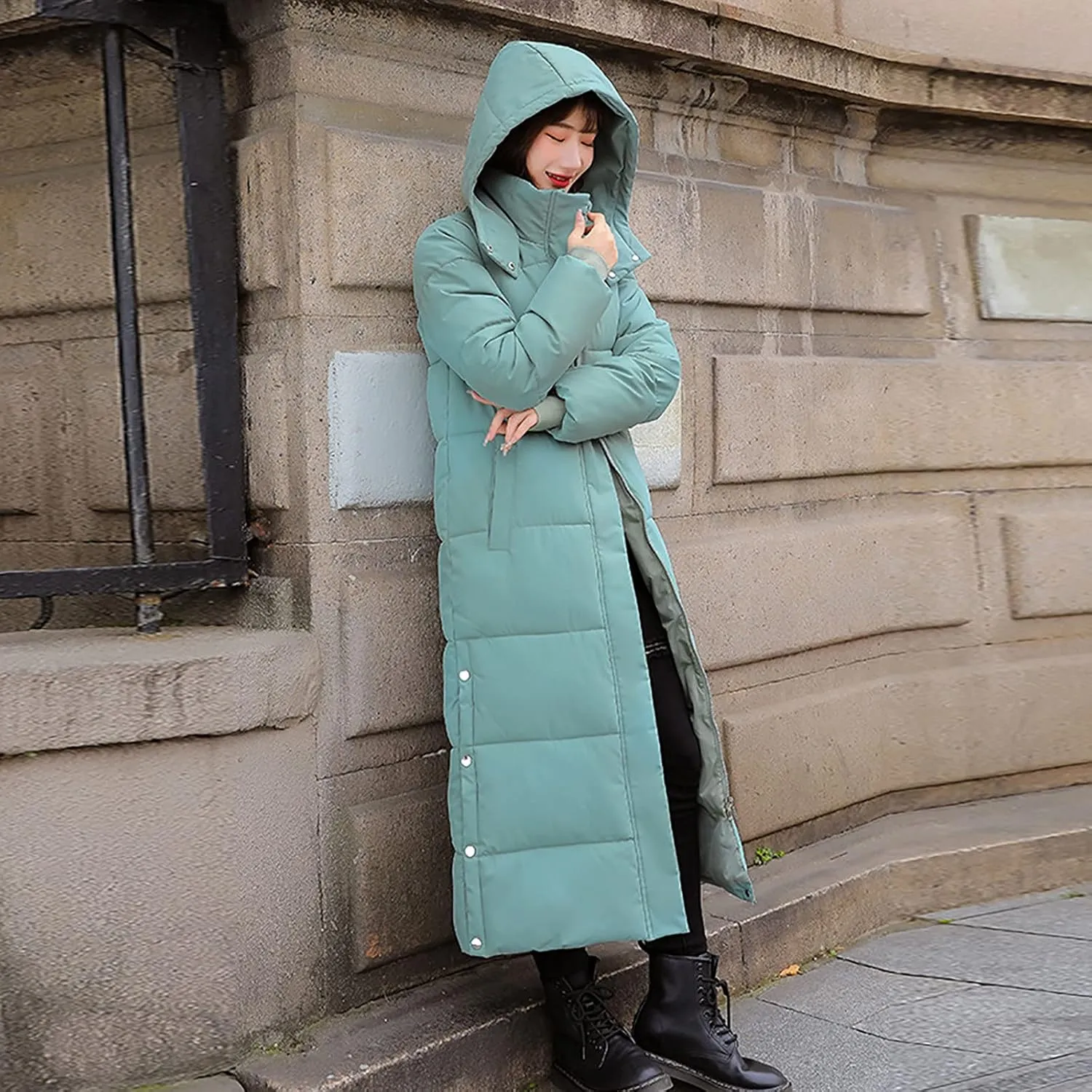 Womens Long Hooded Puffer Jackets Plus Size Lightweight Quilted Jackets Thicken Down Coats Warm Outerwear with Pockets