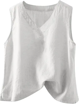 Womens Loose Fit Casual Flowy Tank Tops V Neck Trendy Sleeveless Summer Top Side Slit Shirts Solid Lightweight Tee