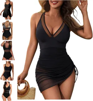 Womens One-Piece Swimsuits Tummy Control Swimwear Sexy Slimming Mesh Sheer Beach Vacation Bathing Suits for Women
