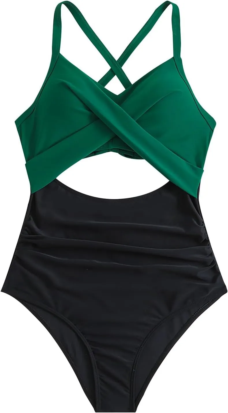 Womens One Piece Swimsuits Tummy Control Thong Monokini Cutout High Waisted Bathing Suit Criss Cross Tie Back Swimsuit