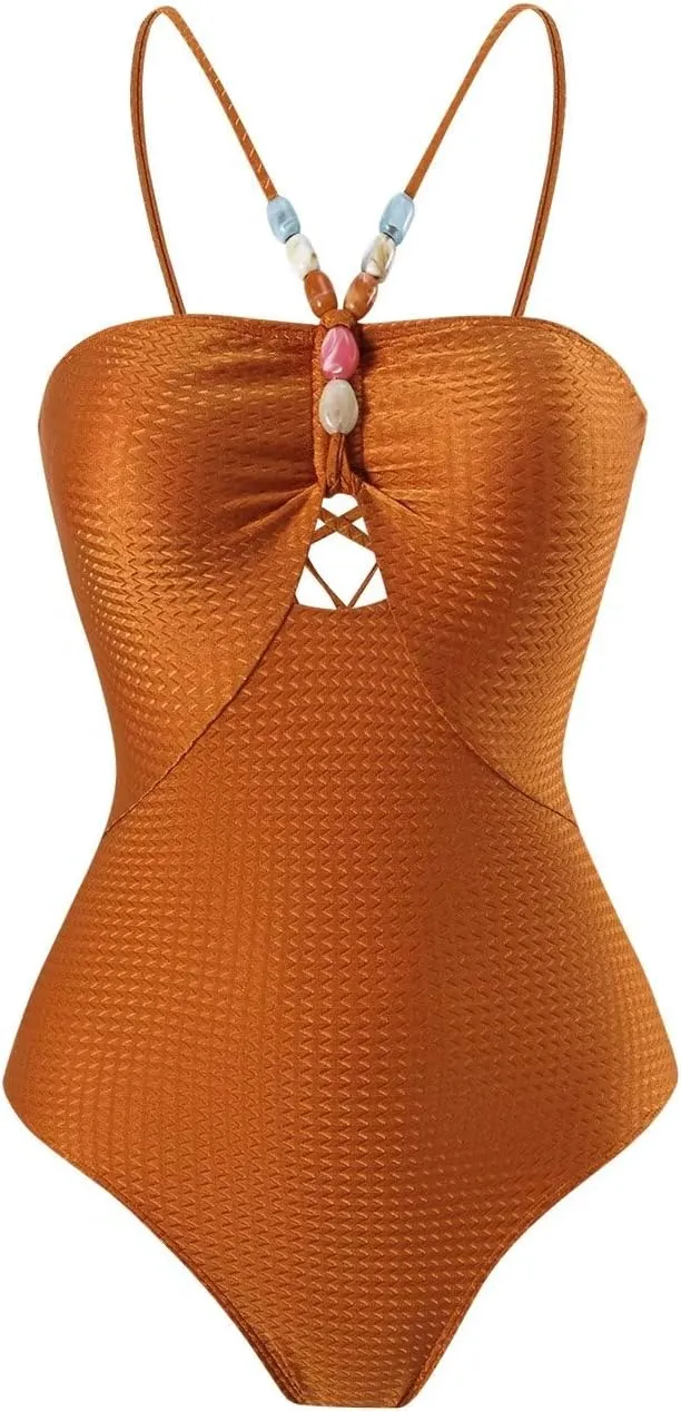 Women's One Piece Swimsuits with Beach Cover up Wrap Skirt 2 Pieces Vintage Abstract Print Bathing Suits for Women Bikini Set