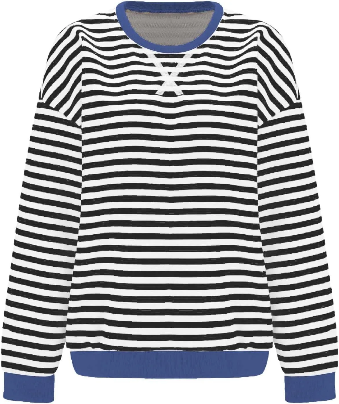 Womens Oversized Sweatshirts Striped Color Block Crewneck Long Sleeve Loose Fit Pullerover T Shirts Autumn Casual Tops