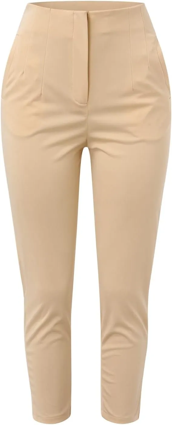 Womens Pants Casual High Waist Zipper Slim Capri Trousers Stretchy Pull-On Comfort Fit for Spring and Summer