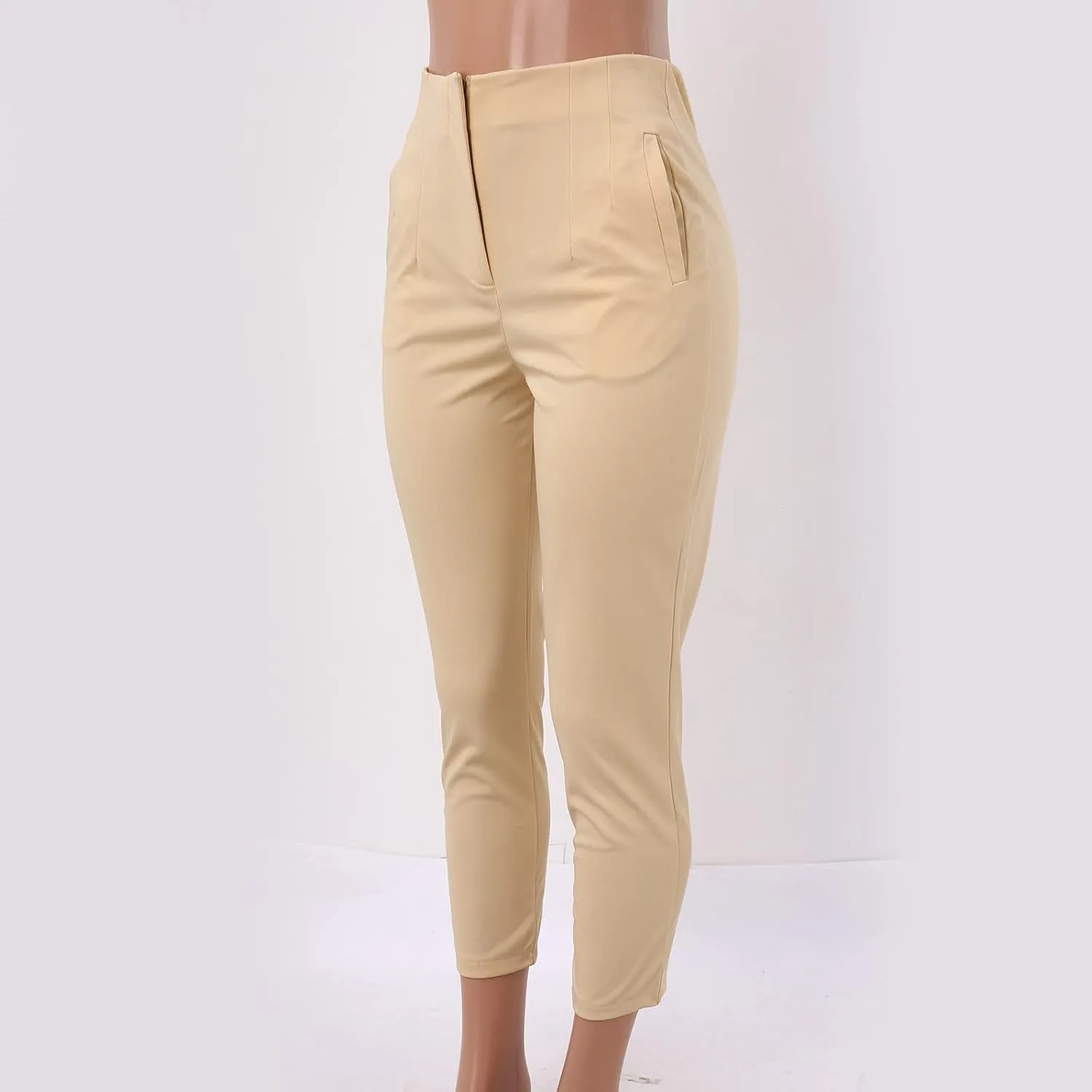 Womens Pants Casual High Waist Zipper Slim Capri Trousers Stretchy Pull-On Comfort Fit for Spring and Summer
