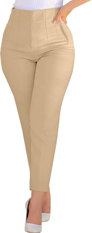 Womens Pants Casual High Waist Zipper Slim Capri Trousers Stretchy Pull-On Comfort Fit for Spring and Summer