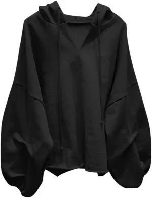 Women's Plus Size Batwing Sleeve V Neck Hoodie Casual Chic Oversized Top for Effortless Style Lace Tunic Plus