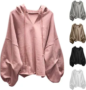Women's Plus Size Batwing Sleeve V Neck Hoodie Casual Chic Oversized Top for Effortless Style Lace Tunic Plus
