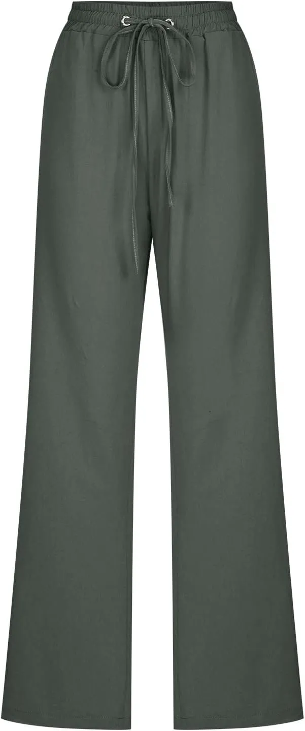 Women's Plus Size Summer Pants Straight Leg Linen Pants High Waisted Pants Loose Beach Pants Casual Vacation Trousers
