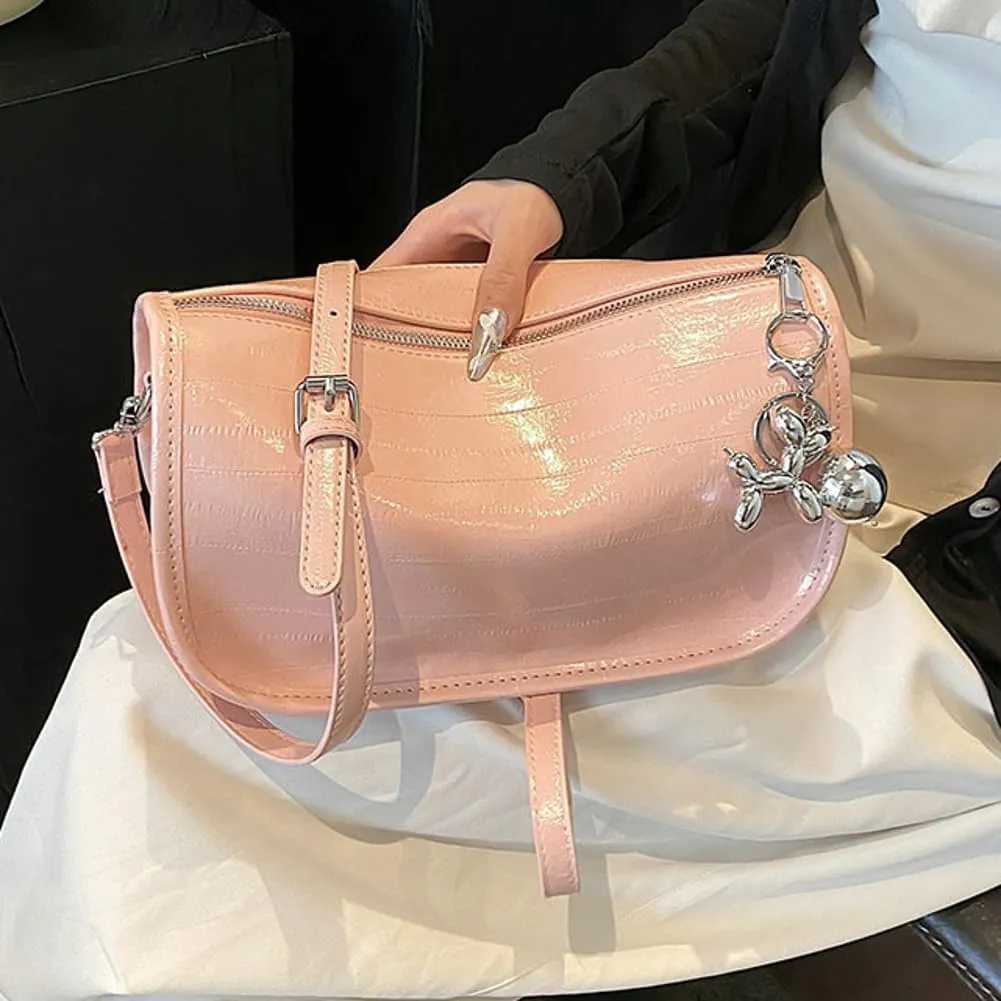 Women's PU Leather Crossbody Handbags Y2K Sparkly Shoulder Tote Bgas Adjustable Strap Hobo Purse