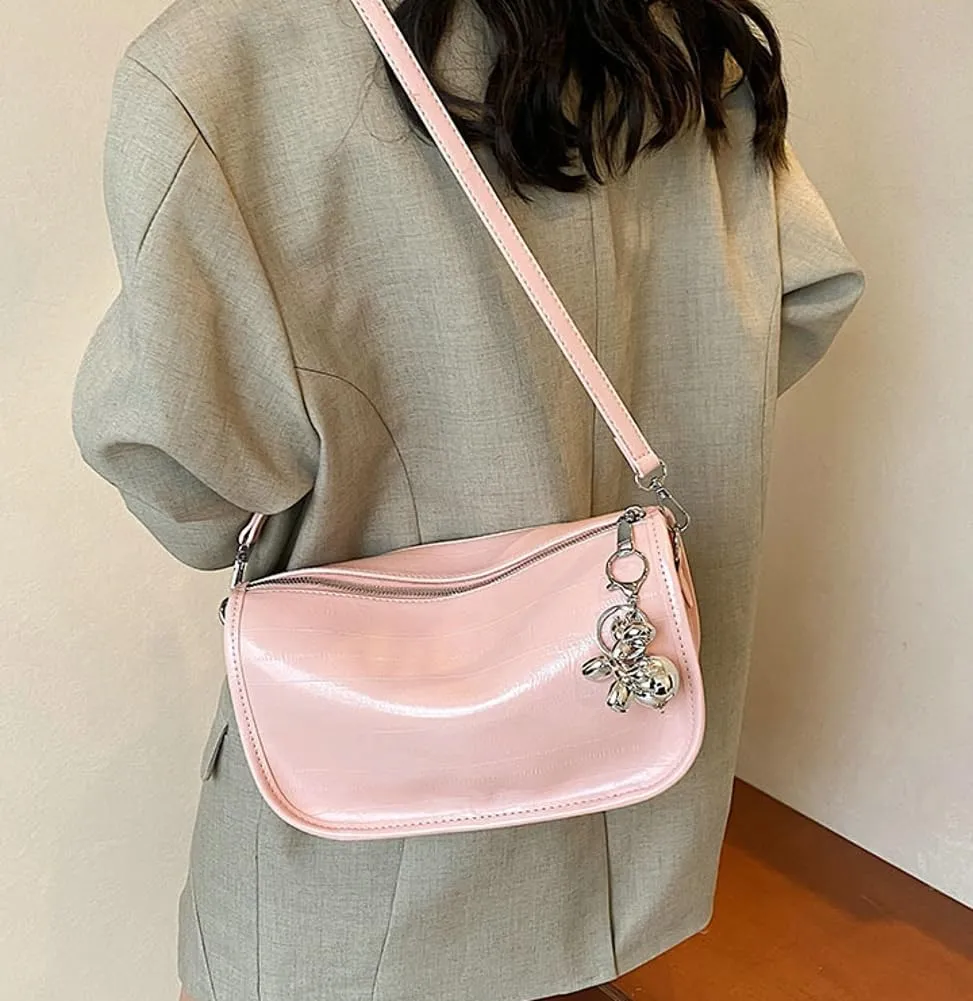 Women's PU Leather Crossbody Handbags Y2K Sparkly Shoulder Tote Bgas Adjustable Strap Hobo Purse