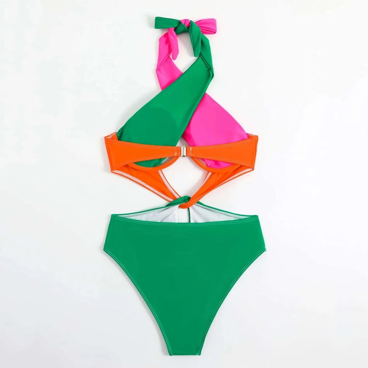 Womens Sexy One Piece Swimsuit Cut Out Criss Cross Bathing Suit Thong Monokini Colorblock Underwire Halter Swimwear
