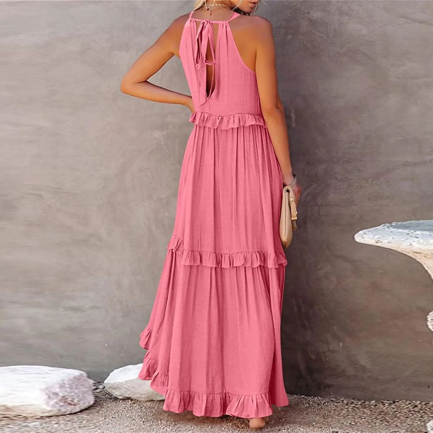 Womens Summer Dresses 2024, Swing Beach Maxi Dress Casual Boho Off Shoulder Sleeveless Loose Flowy Trendy Sundress