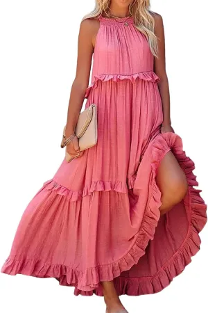 Womens Summer Dresses 2024, Swing Beach Maxi Dress Casual Boho Off Shoulder Sleeveless Loose Flowy Trendy Sundress