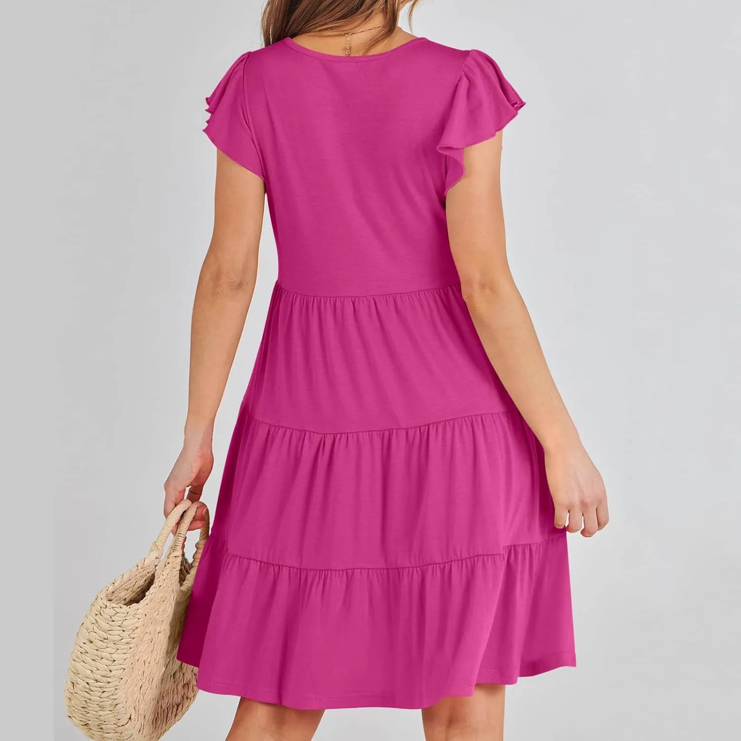Womens Summer Dresses Round Neck Cap Sleeve Mini Dress Ruffle Hem A Line Short Dresses Casual Vacation Beach Dress