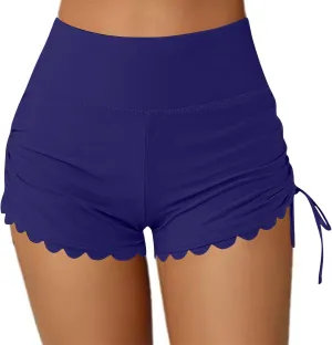Women's Swim Shorts High Waisted Bathing Suit Bottoms Swimsuit Side Drawstring Boyshorts Swimwear Bikini Board Shorts