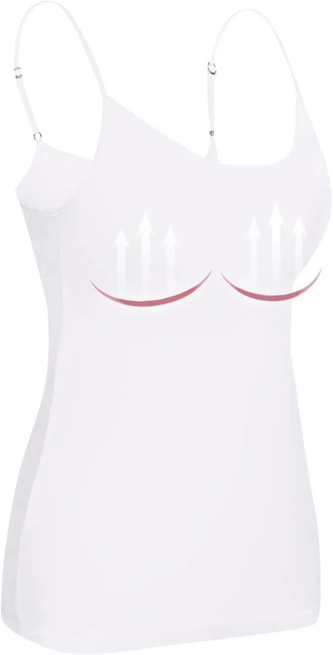 Womens Tank Tops with Built in Bra Adjustable Spaghetti Strap Camisole Shelf Bra Cotton Undershirts Layering Tank Tops