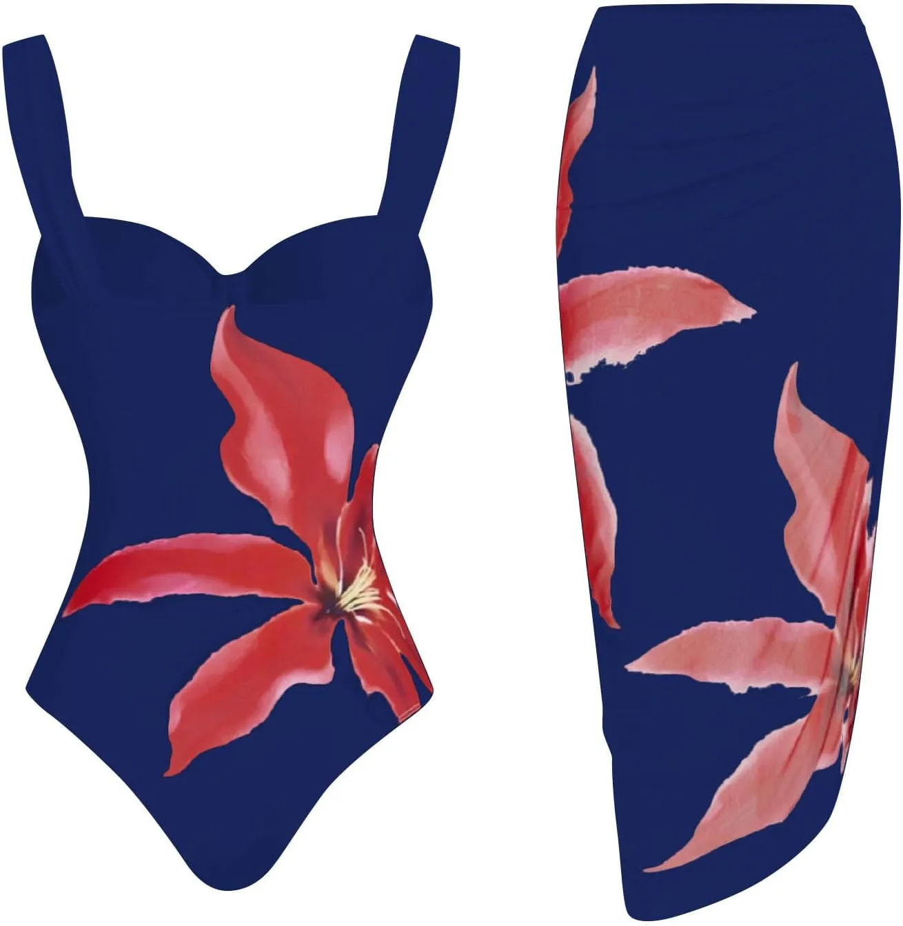 Women's Two-Piece Swimwear with Beach Cover Ups Sexy Fashion Flower Print Sexy Sports Swimsuit with Warp Skirt 2025