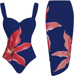 Women's Two-Piece Swimwear with Beach Cover Ups Sexy Fashion Flower Print Sexy Sports Swimsuit with Warp Skirt 2025