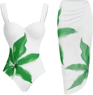 Women's Two-Piece Swimwear with Beach Cover Ups Sexy Fashion Flower Print Sexy Sports Swimsuit with Warp Skirt 2025