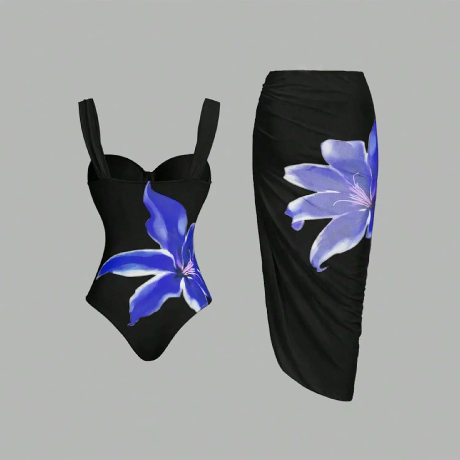 Women's Two-Piece Swimwear with Beach Cover Ups Sexy Fashion Flower Print Sexy Sports Swimsuit with Warp Skirt 2025