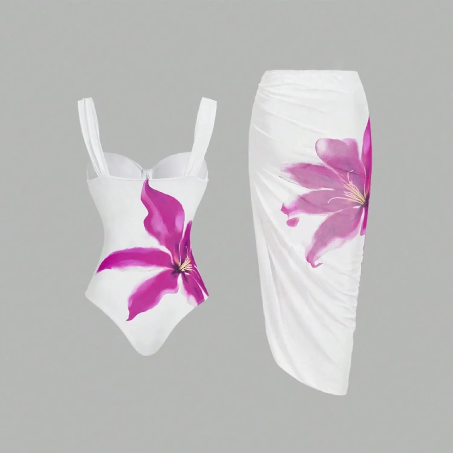 Women's Two-Piece Swimwear with Beach Cover Ups Sexy Fashion Flower Print Sexy Sports Swimsuit with Warp Skirt 2025