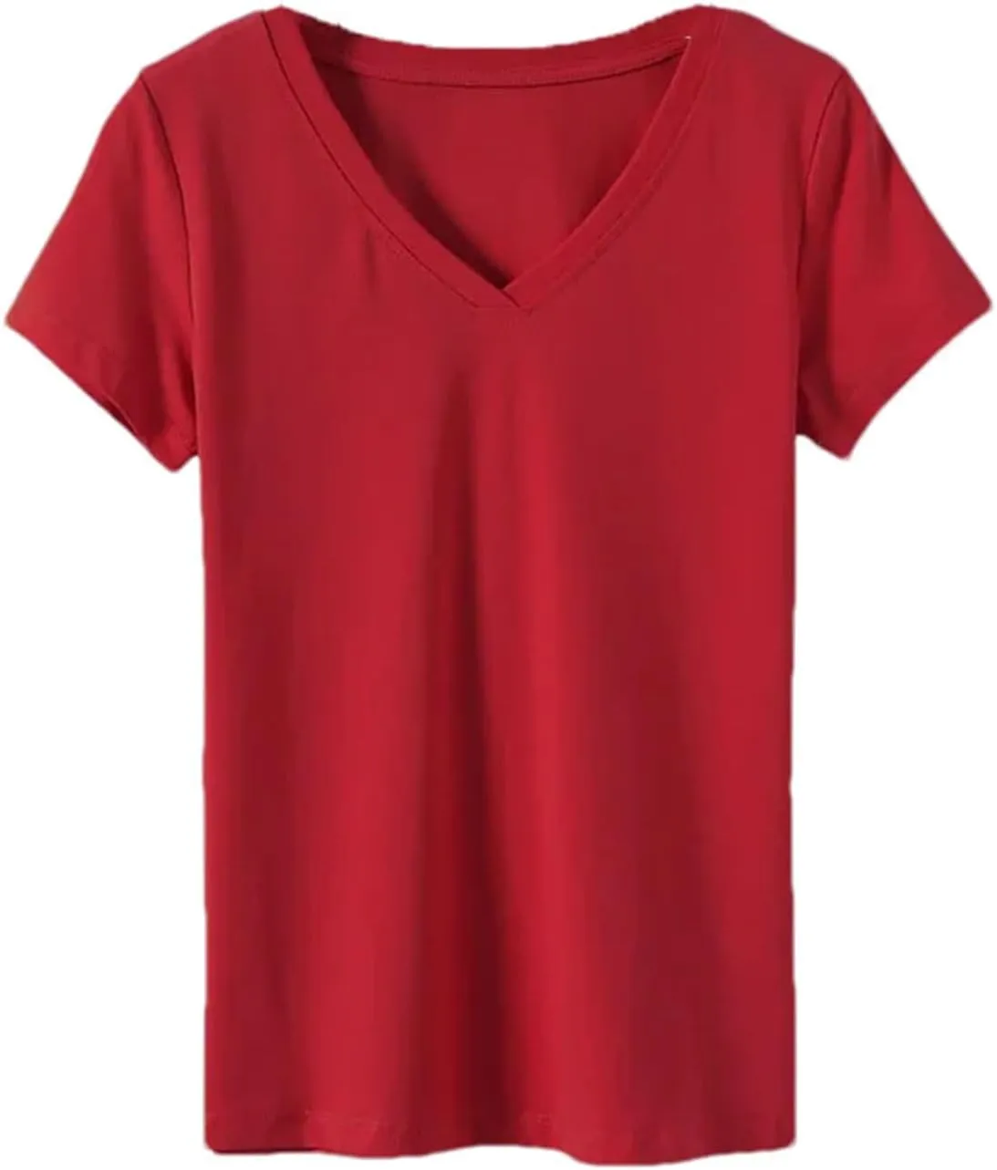 Women's V-Neck Casual Solid Color Short-Sleeved T-Shirt Cotton Slim Fit Soft Daily Bottoming Shirt