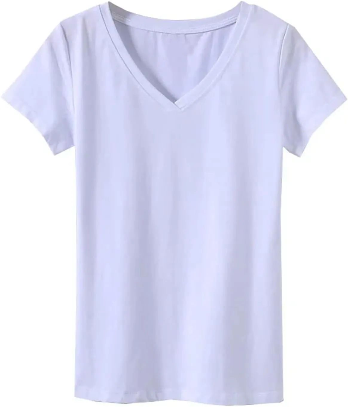 Women's V-Neck Casual Solid Color Short-Sleeved T-Shirt Cotton Slim Fit Soft Daily Bottoming Shirt