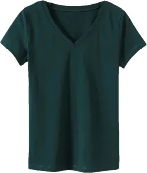 Women's V-Neck Casual Solid Color Short-Sleeved T-Shirt Cotton Slim Fit Soft Daily Bottoming Shirt